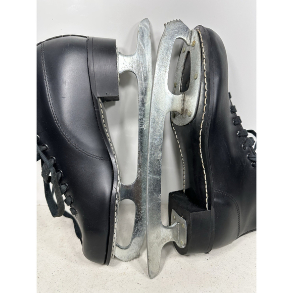 vintage ICE SKATES black leather mens TEMPERED SABRE HARDENED 10,5 main image 5